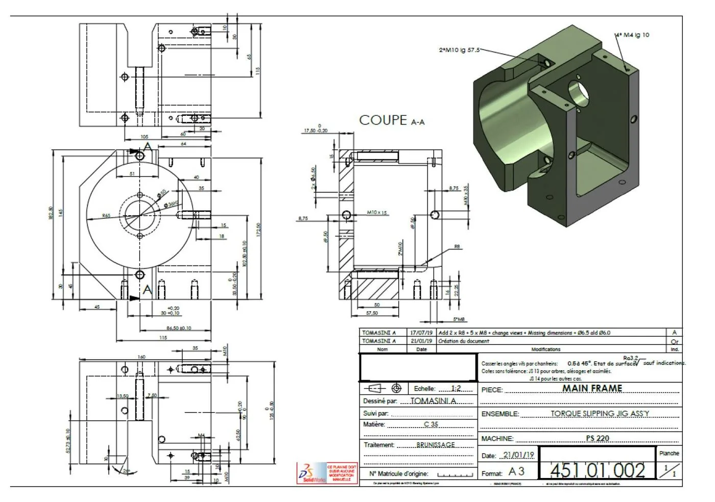 Plan coté Main Frame avec coupe A-A
