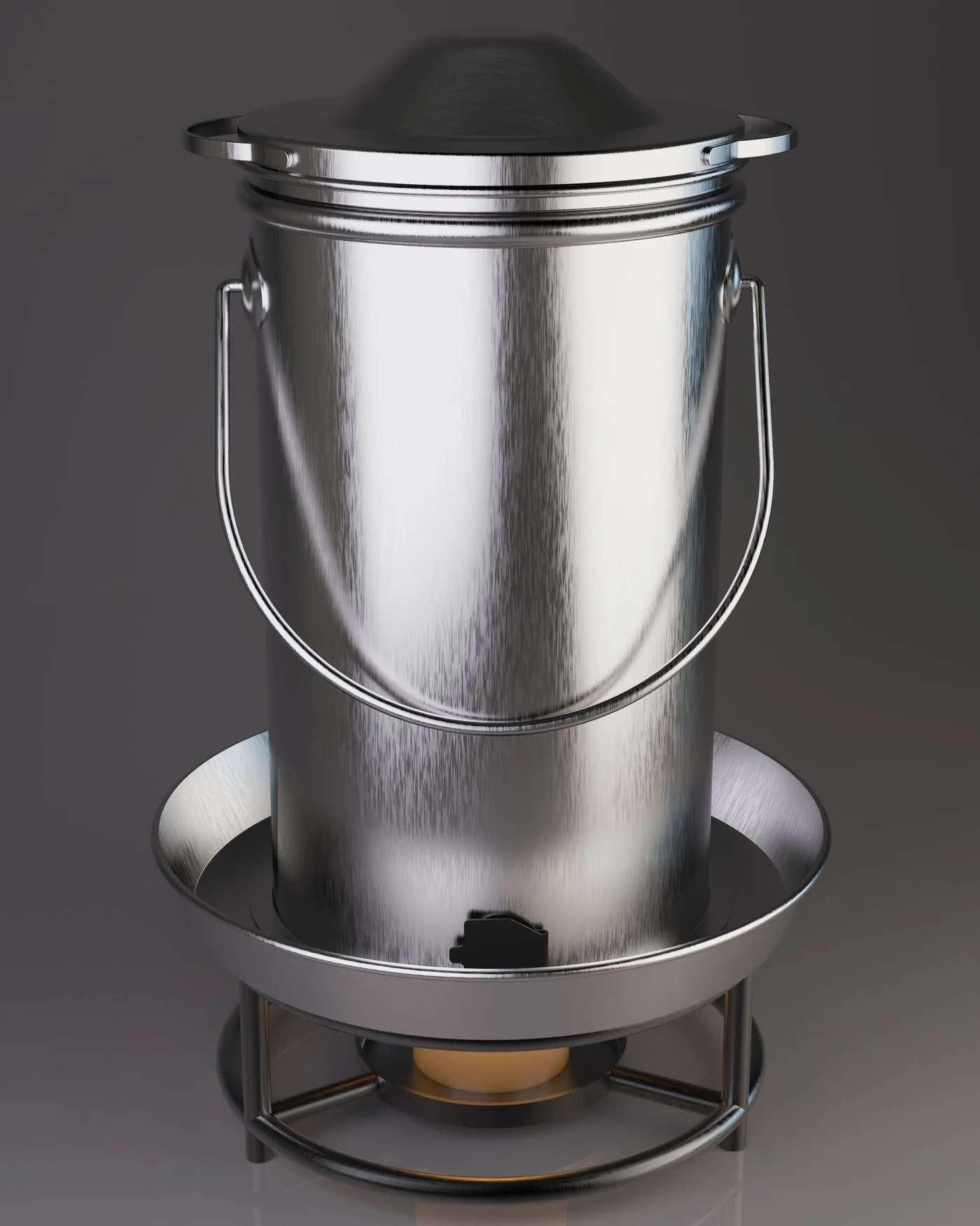 Rendu Keyshot d'un abreuvoir à poule en inox